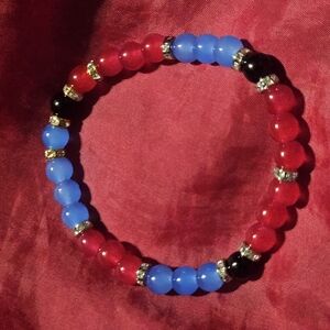 Elegant Red and Blue Beaded Bracelet